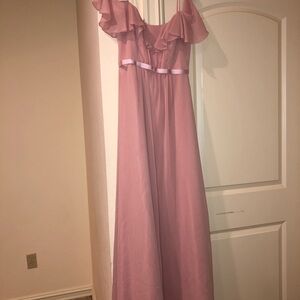 David's Bridal Blush Ruffle Gown